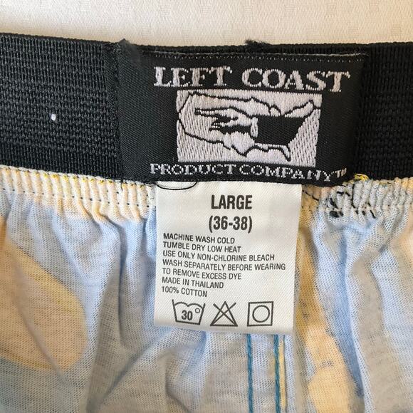 Left Coast Men Shorts size L (36-38) Blue Bananas Elastic Waist Comfy Half Split - Picture 8 of 9